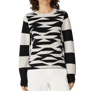 LOUNA Abstract Geo Mod Black White Wool Blend Crew Neck Long Sleeve Sweater LG